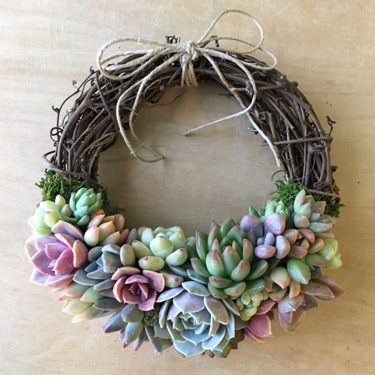 Lorelei Grapevine Wreath Trimmed With Succulents - Succulent Artworks