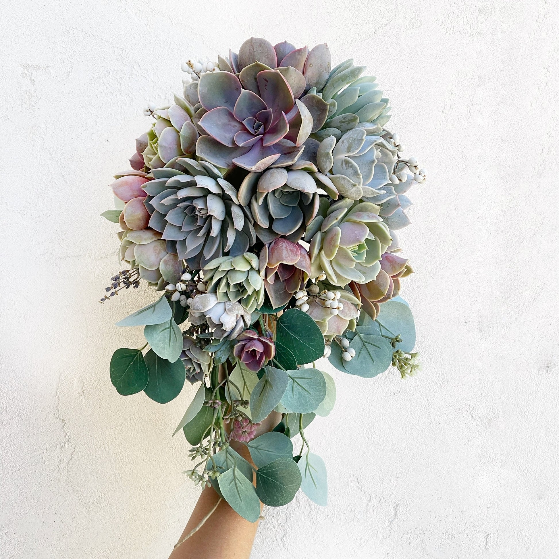 succulent eucalyptus bouquet Cascading Wedding Bouquet