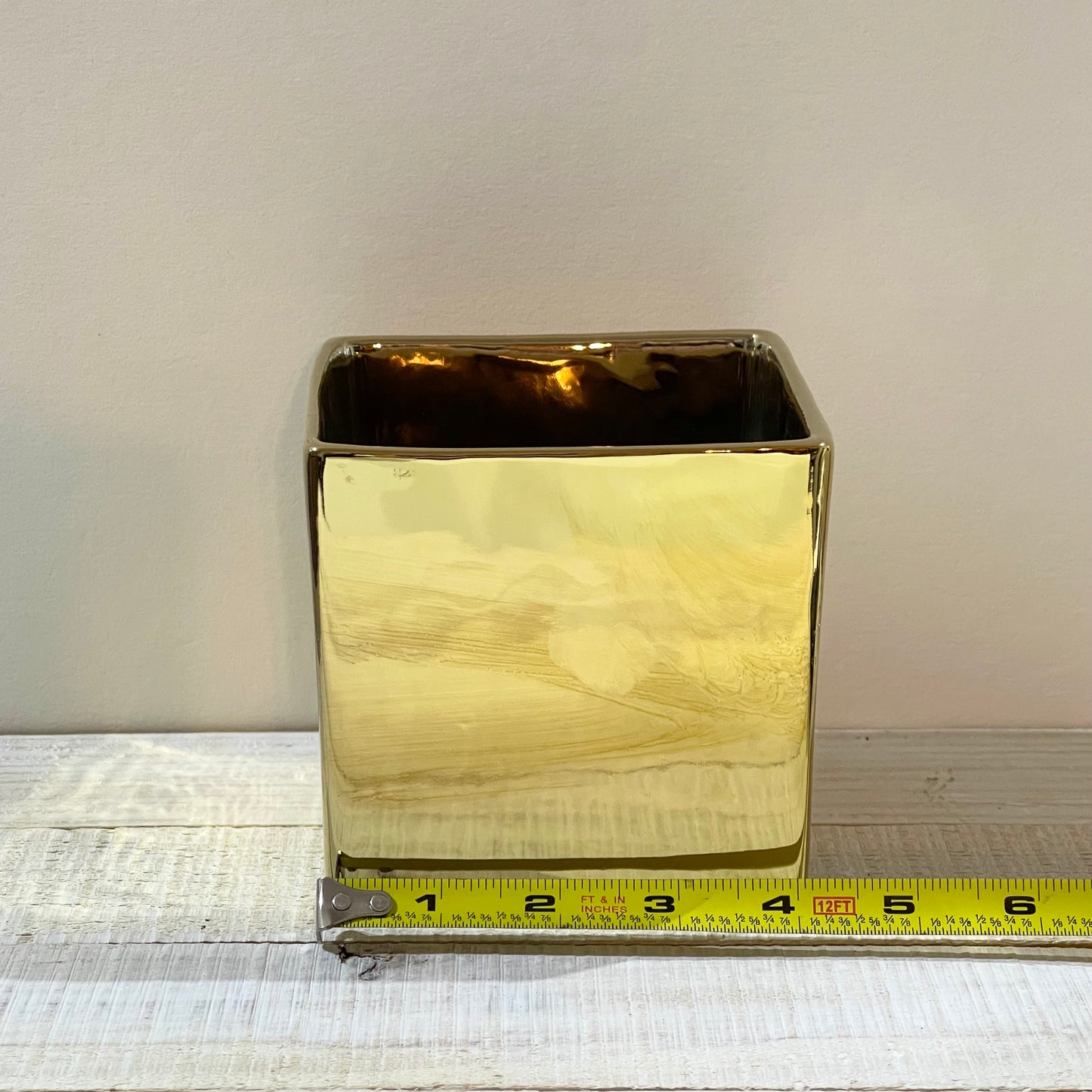 Unplanted Metallic Glazed Ceramic Cube