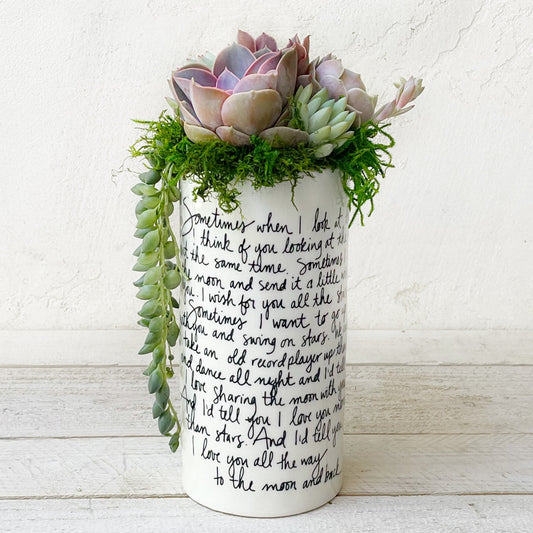 Love Letter Vase Planted With Succulents.