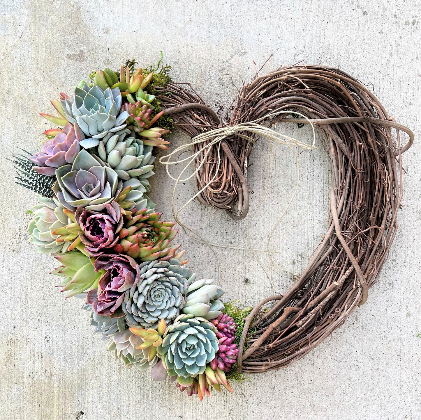 Rebecca Heart-Shaped Grapevine Wreath Trimmed With Succulents.