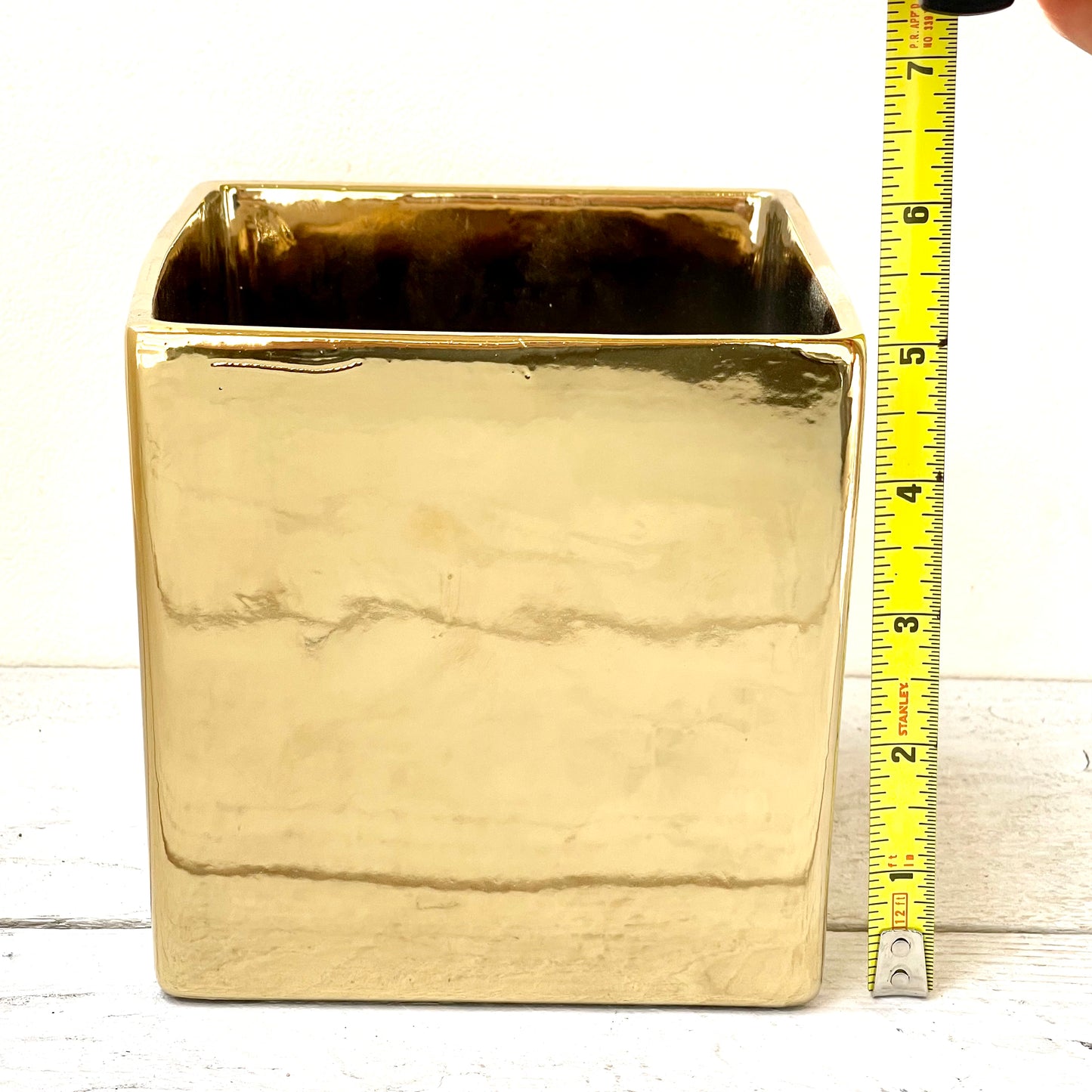 Unplanted Metallic Glazed Ceramic Cube
